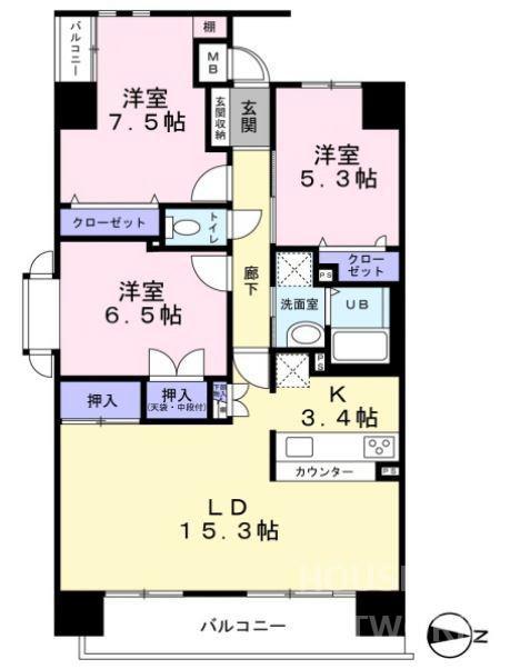 アルモード京都西院(3LDK/2階)の間取り写真