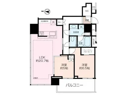 THE TOWER 湘南辻堂(2LDK/5階)の間取り写真