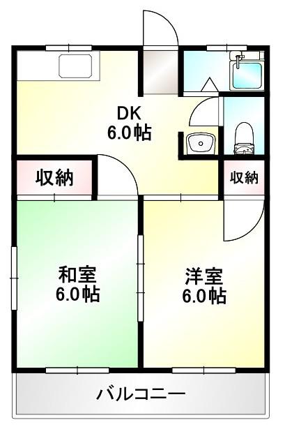 塩澤ハイツ(2LDK/2階)の間取り写真