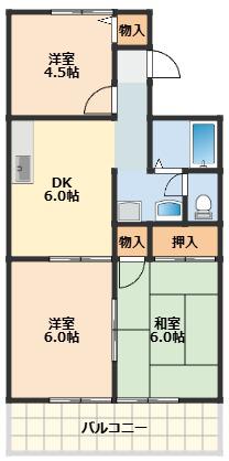 セジュール重根B棟(3DK/1階)の間取り写真