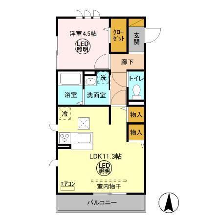 ヒル ヴァレイ B(1LDK/1階)の間取り写真