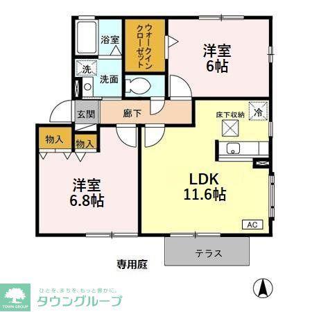 エクレーレB(2LDK/1階)の間取り写真