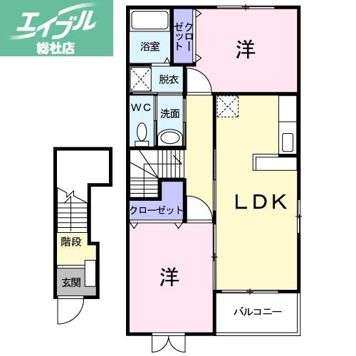 オーブリー金光C棟(2LDK/2階)の間取り写真