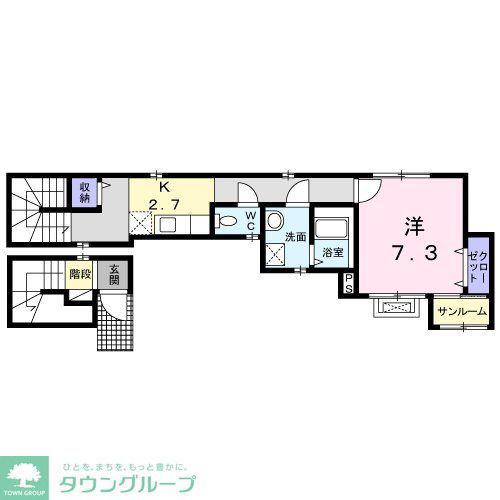 ジェルメ大喜新町(1K/3階)の間取り写真