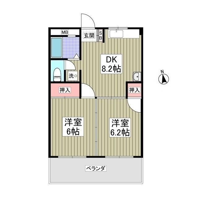 とくしんハイツ(2DK/2階)の間取り写真