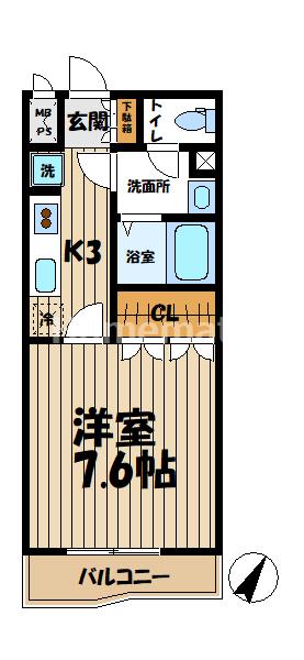 グランポール鎌倉(1K/1階)の間取り写真