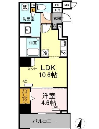 BEL SPAZIO ISSHA(1LDK/4階)の間取り写真