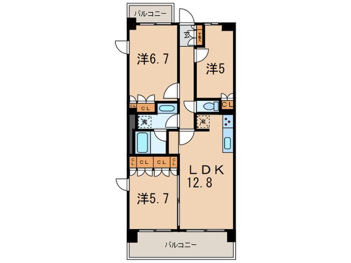 HF若林公園レジデンス(3LDK/3階)の間取り写真