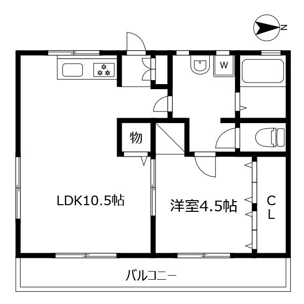 平尾マンション(1LDK/3階)の間取り写真