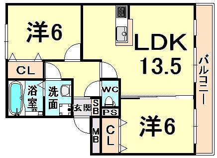 モン・ロワイアル(2LDK/1階)の間取り写真