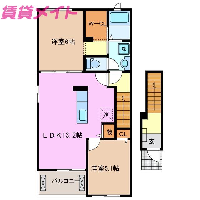 グリーンビラ C(2LDK/2階)の間取り写真