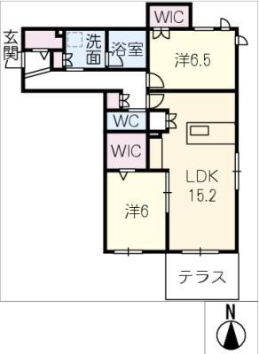 JUMEAUX 北館(2LDK/1階)の間取り写真