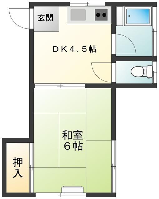 西武新宿線 新井薬師前駅 徒歩5分 2階建 築46年(1DK/2階)の間取り写真