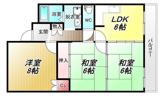 ビューハイム茶の木(3DK/3階)の間取り写真