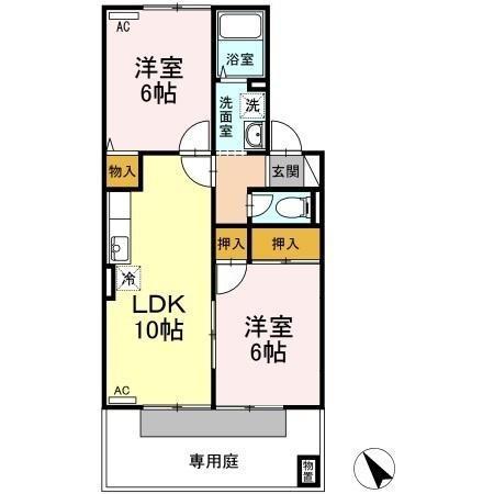 グランドール三柳Ⅱ(2LDK/1階)の間取り写真