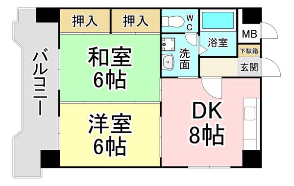 コーポ小林 小倉(2DK/6階)の間取り写真