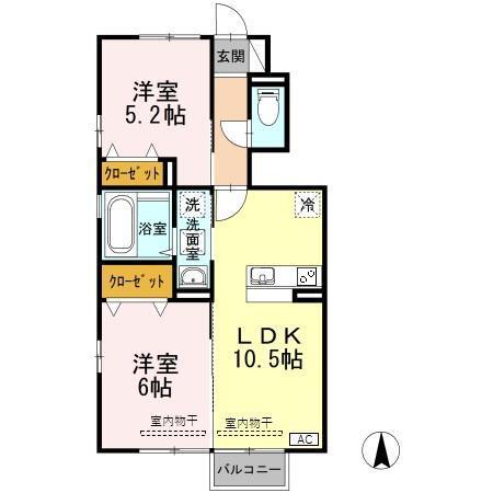 フロンティア上袋(2LDK/1階)の間取り写真