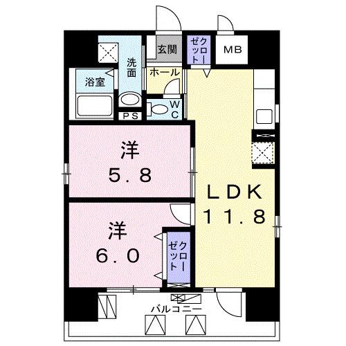 モン エール 西日暮里(2LDK/2階)の間取り写真