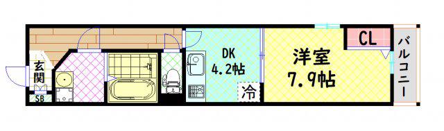 ラクラス長堀橋(1DK/8階)の間取り写真