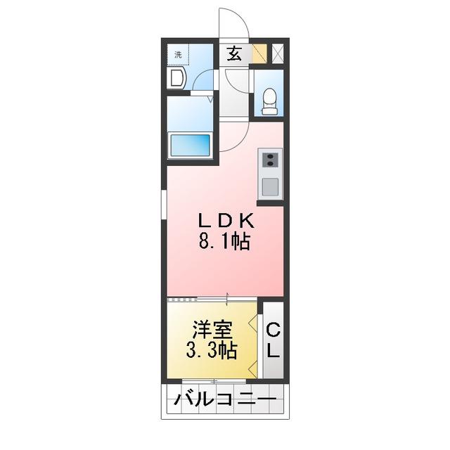 ジーメゾン川越新宿町(1LDK/2階)の間取り写真