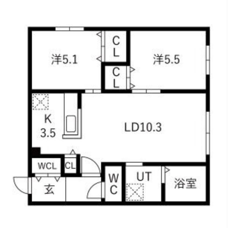 グランディール琴似(2LDK/1階)の間取り写真