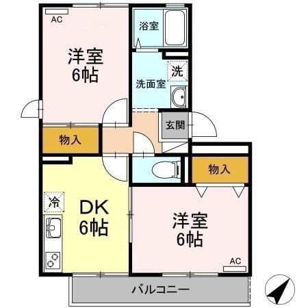 シャトレー西本(2DK/3階)の間取り写真