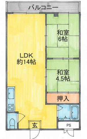 メゾン大和枚岡(2LDK/B1階)の間取り写真