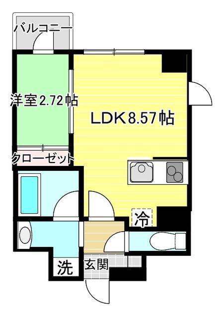 APPLE原町(1LDK/3階)の間取り写真