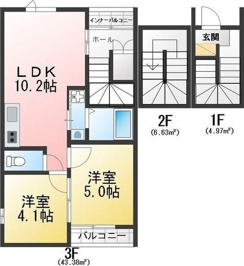 AVANTIA SAGE 中島新町(2LDK/3階)の間取り写真