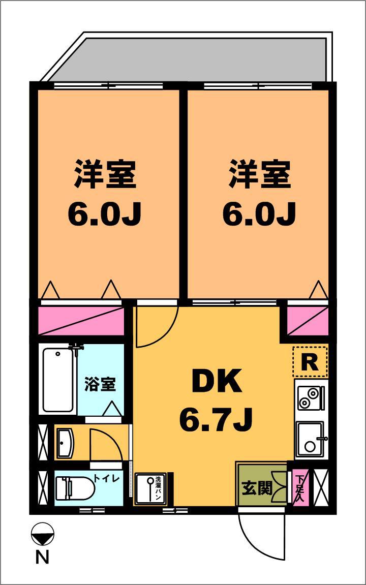 月村マンションNO22(2DK/4階)の間取り写真