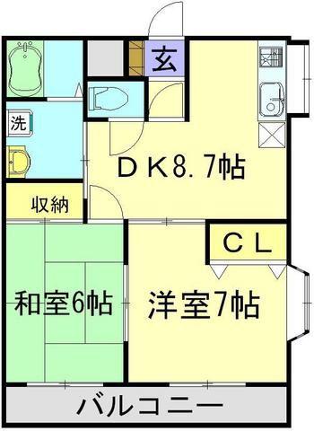 シャトー花水木(2DK/2階)の間取り写真