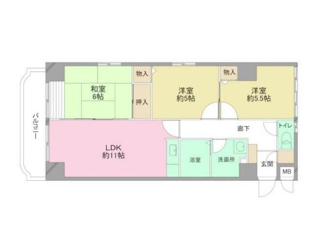 グランコスモU(3LDK/4階)の間取り写真