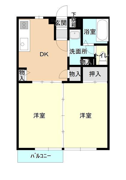 ハイツ アザレア B(2DK/1階)の間取り写真