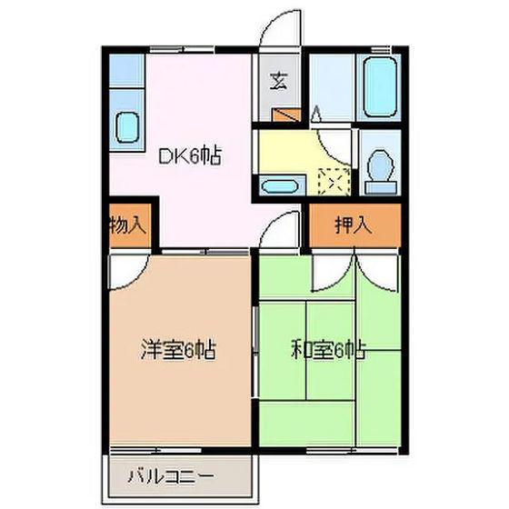 ハーモニーコート(2DK/2階)の間取り写真