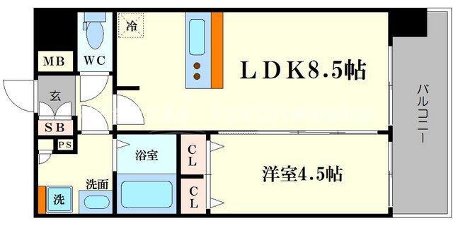 プレサンス玉造駅前(1LDK/12階)の間取り写真
