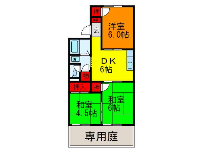 グリーンハイツ福田B棟(3DK/1階)の間取り写真