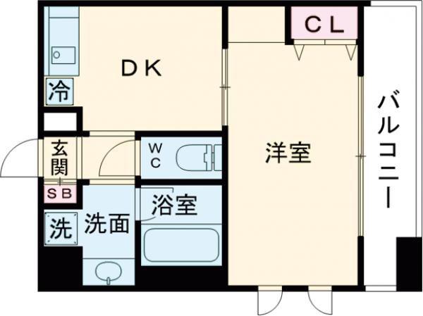 プレジール三ノ宮(1DK/8階)の間取り写真
