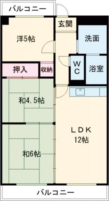ウィズユー苅安賀(2LDK/4階)の間取り写真