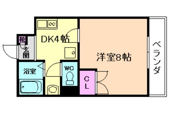 シャンヴェルジェ豊中III(1K/2階)の間取り写真