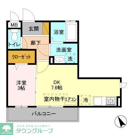 フラッシングメドウ(1DK/2階)の間取り写真