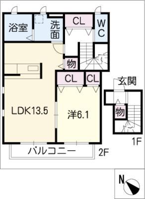 コットンハウス B棟(1LDK/2階)の間取り写真