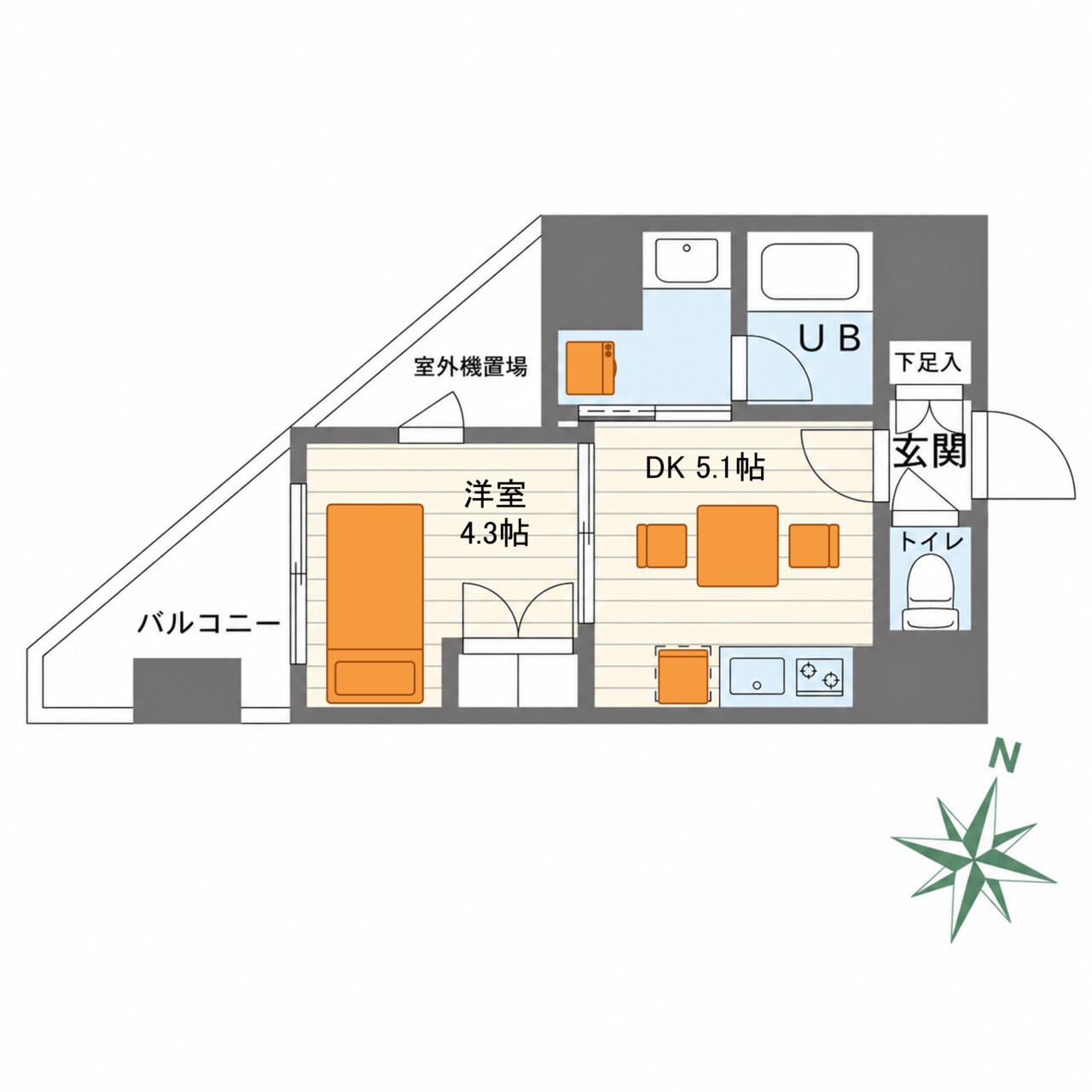 プライムネクサス大鳥居 BELL COURT(1DK/4階)の間取り写真