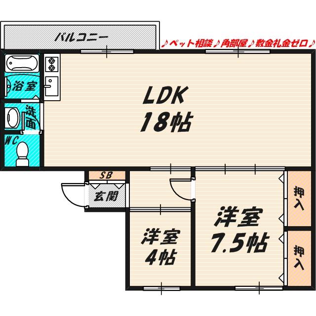 城東マンション(2LDK/3階)の間取り写真