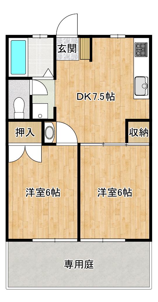 カレントハウスI(2DK/1階)の間取り写真