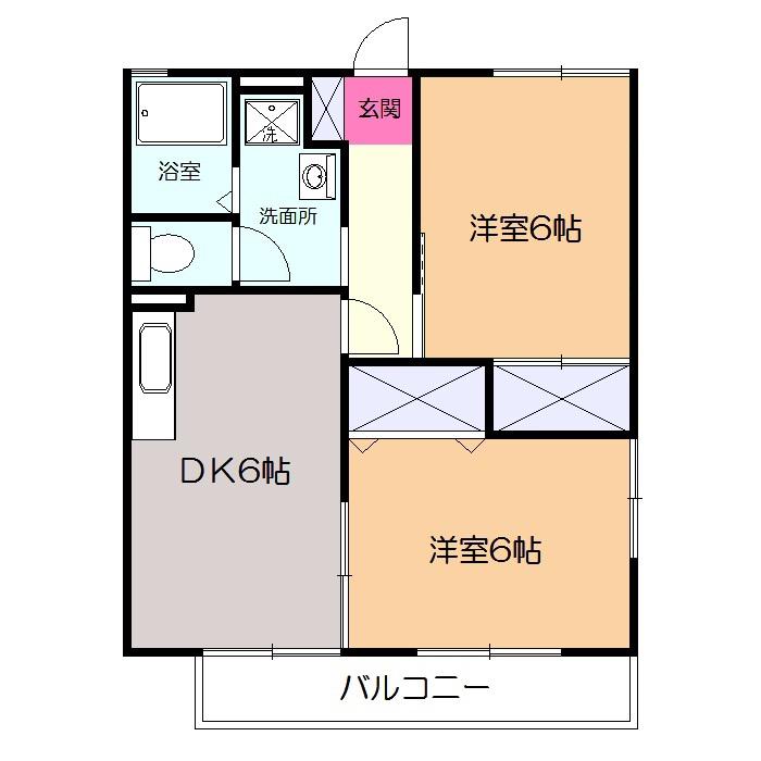 シャルム鎌倉(2DK/2階)の間取り写真