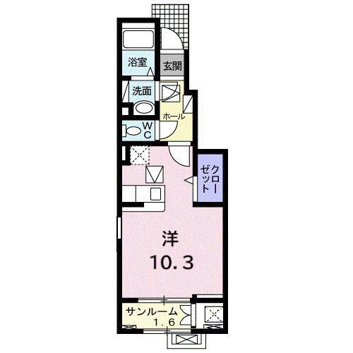 ヴィラージュ ルリ(ワンルーム/1階)の間取り写真