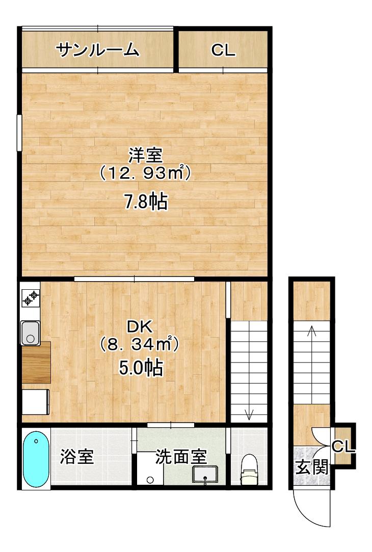 THE WOOD VILLAGE A棟(1DK/2階)の間取り写真