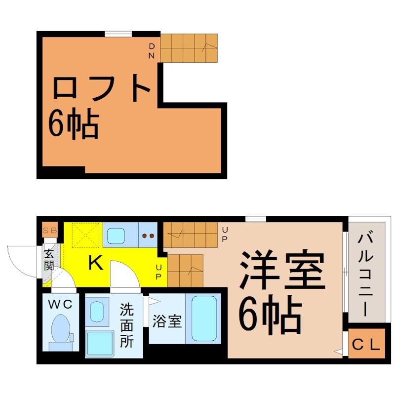 プリローズ名古屋(1SK/1階)の間取り写真