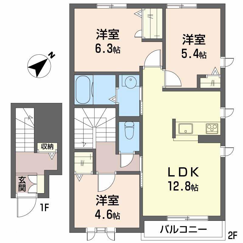 シャーメゾンガーデンズ惣盛B棟(3LDK/2階)の間取り写真