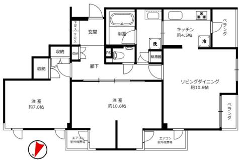 ヒルサイド小日向(2LDK/3階)の間取り写真